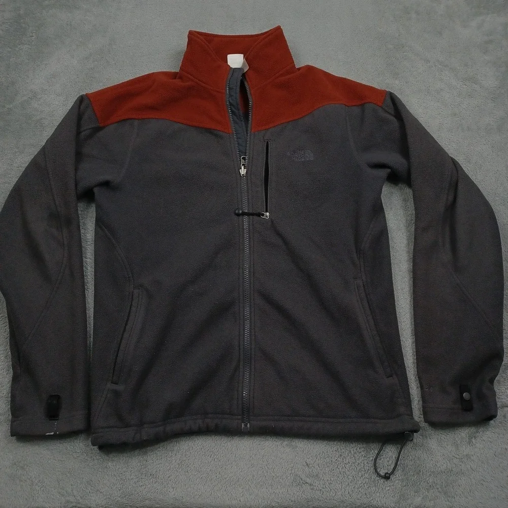 North Face Jacket Mens Small Gray Fleece Full Zip Pockets Outdoor Casual